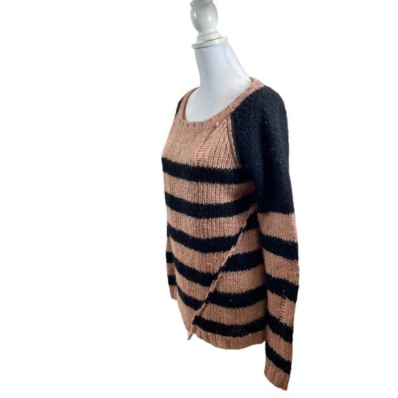 Pam & Gela Distressed Striped Asymmetrical Hem Sweater Small Wool Blend - Picture 7 of 12